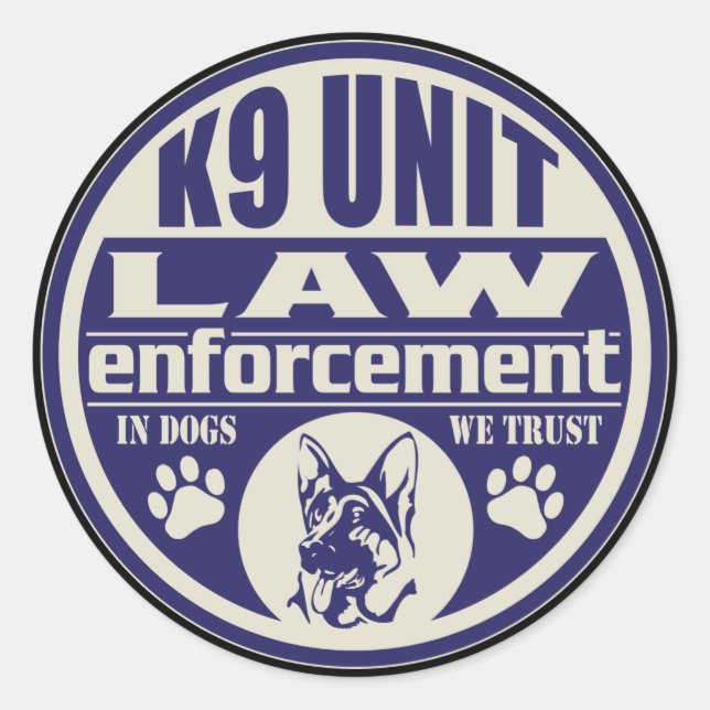 K9 Einheit bei Hunden Wir vertrauen Blue Runder Aufkleber (Vorderseite)