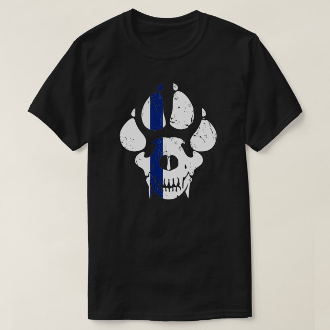 K9 Hund Skull Blue Line T-Shirt (Design vorne)