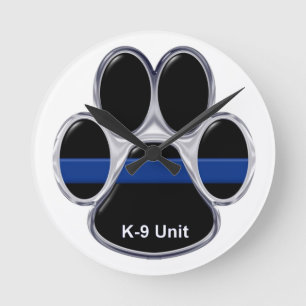 K-9 Unit Thin Blue Line Runde Wanduhr