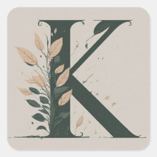 K Botanische Monogramm Quadratischer Aufkleber