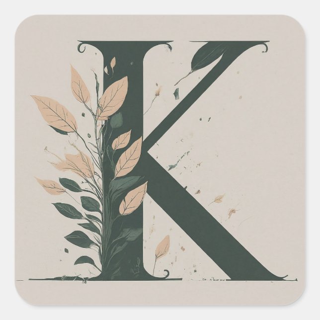 K Botanische Monogramm Quadratischer Aufkleber (Vorderseite)