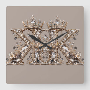 K Buchstabe Beige Kristall Luxus Design Quadratische Wanduhr