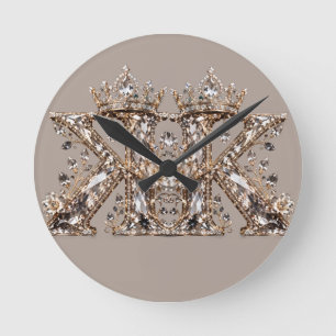 K Buchstabe Beige Kristall Luxus Design Runde Wanduhr