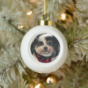 K-Cee Zuchon Dog Red & Black Bandanna Keramik Kugel-Ornament