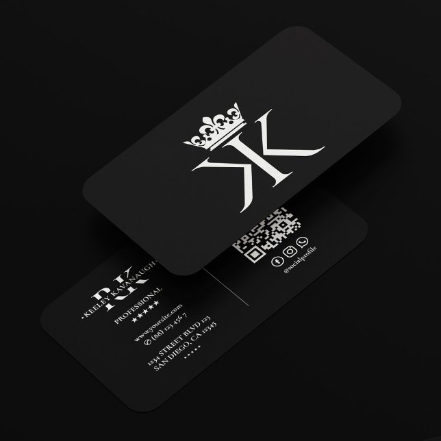 K Crown Schwarz-weiß Moderne Beruflich Moderne Visitenkarte (K Crown Black White Modern Professional Modern Business Card
)