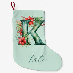 (K) Dekoration der grünen Aquarellbäume in Monogra Kleiner Weihnachtsstrumpf