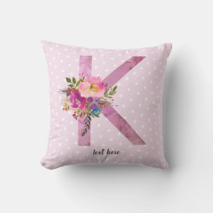 k, Floral Monogramm initial, Aquarellfarbe Blume Kissen