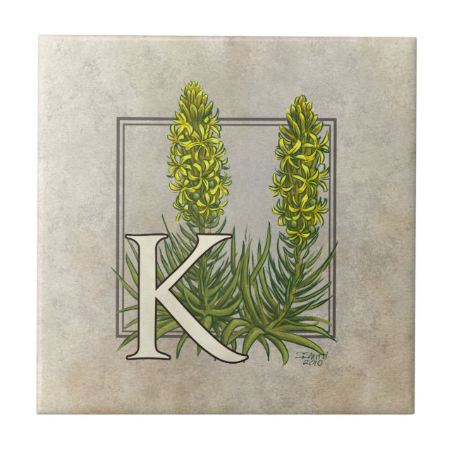 K für King's Spear Floral Monogram Art Fliese (Vorderseite)