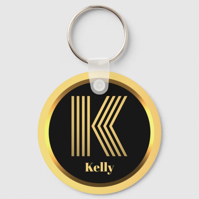 K Gold Mit Monogramm Letter Personalisiert Schlüss Schlüsselanhänger (Vorderseite)