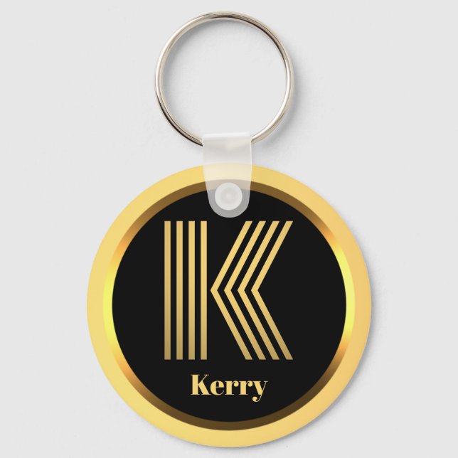 K Gold Mit Monogramm Letter Personalisiert Schlüss Schlüsselanhänger (Vorderseite)