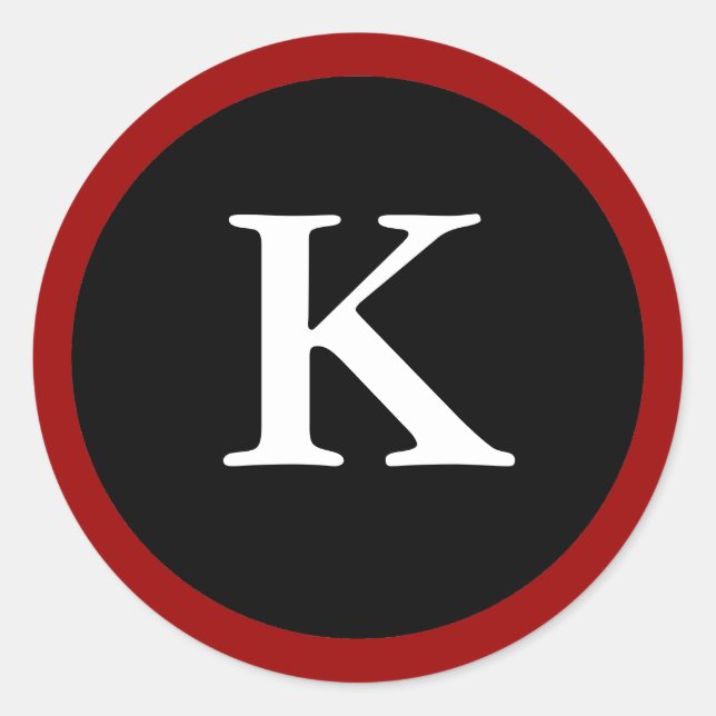 K: Initial K Letter K Red, White & Black Stickers (Vorderseite)