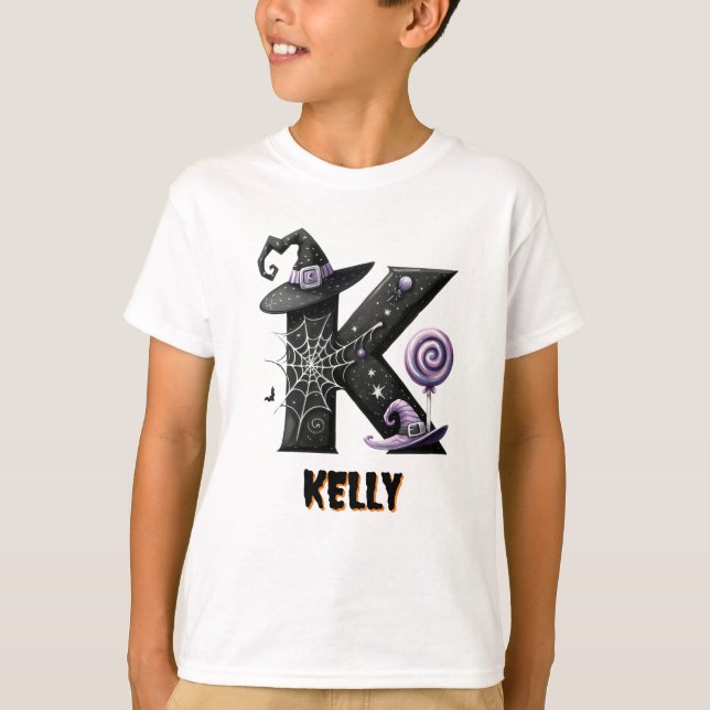 K Initial Trick oder Treat Niedlich Halloween T-Shirt (Vorderseite)