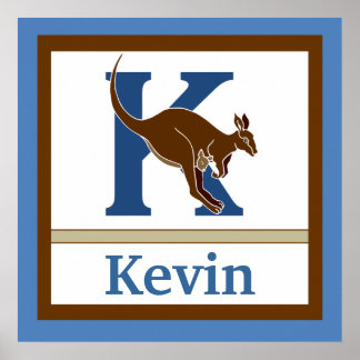 K is for Kangaroo and Boy Name Wall Art for Kids Poster