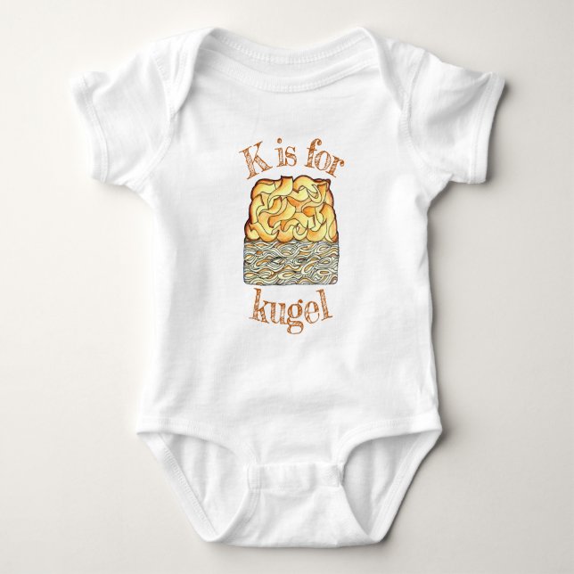 K ist für Kugel Jewish Egg Noodle Casserole Baby Strampler (Vorderseite)