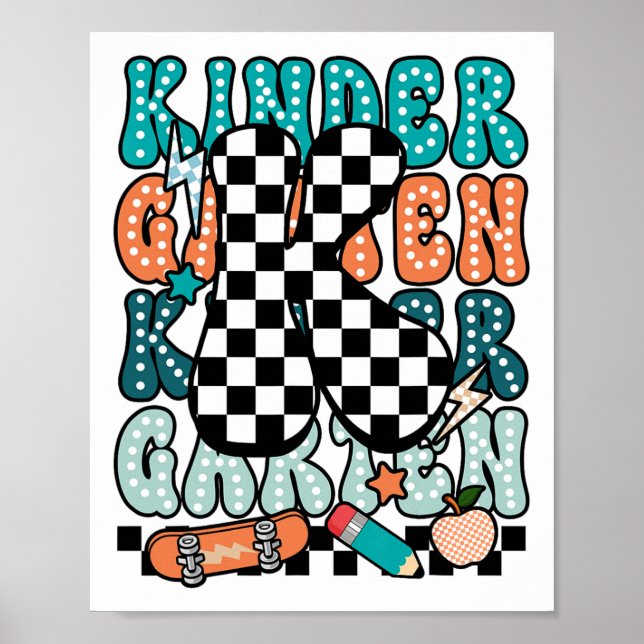 K Kindergarten Teacher Checkered Back To School Ki Poster (Vorne)