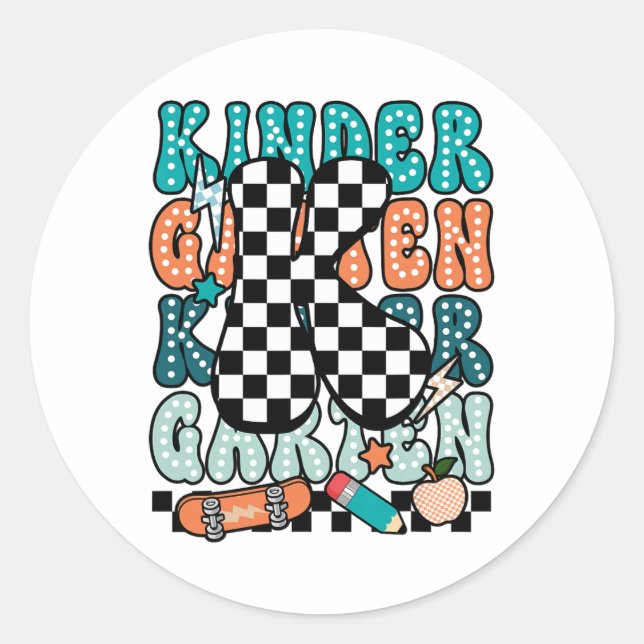 K Kindergarten Teacher Checkered Back To School Ki Runder Aufkleber (Vorderseite)