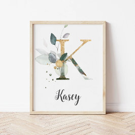 K Letter Monogram Greenerity Kinderzimmer Name Wal Poster