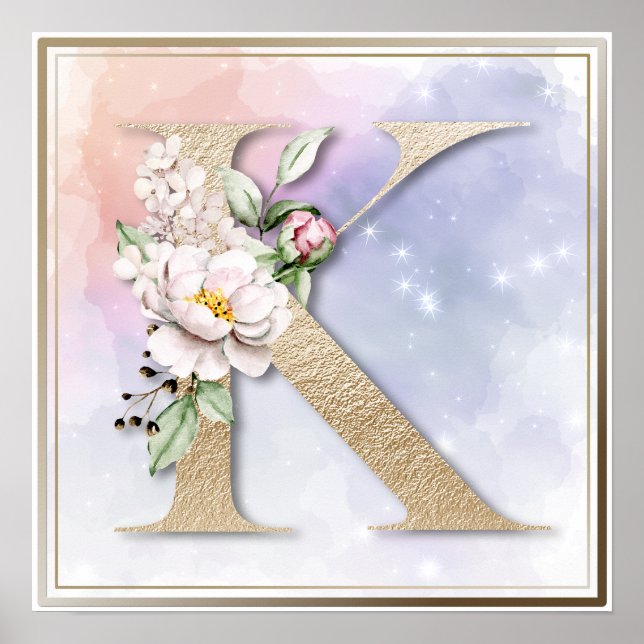 K Monogram Bourgogne Poster floral (Devant)