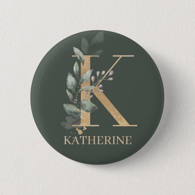 K Monogram Floral Personalisiert Button (Vorderseite)