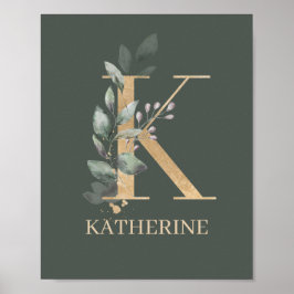 K Monogram Floral Personalisiert Poster