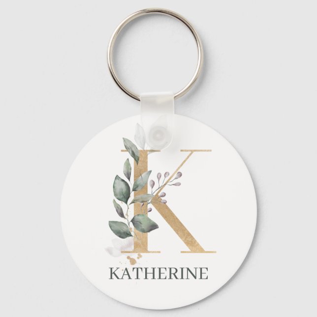 K Monogram Floral Personalisiert Schlüsselanhänger (Vorderseite)
