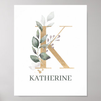 K Monogram Floral Poster personnalisé