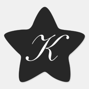 "K" Monogram, Initial White on Black Stern-Aufkleber