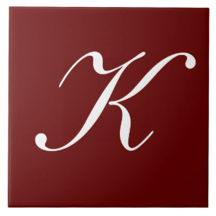 "K" Monogram Initial White on Maroon Fliese