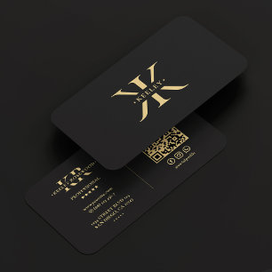 K Monogram Logo Elegant Black Modern Visitenkarte
