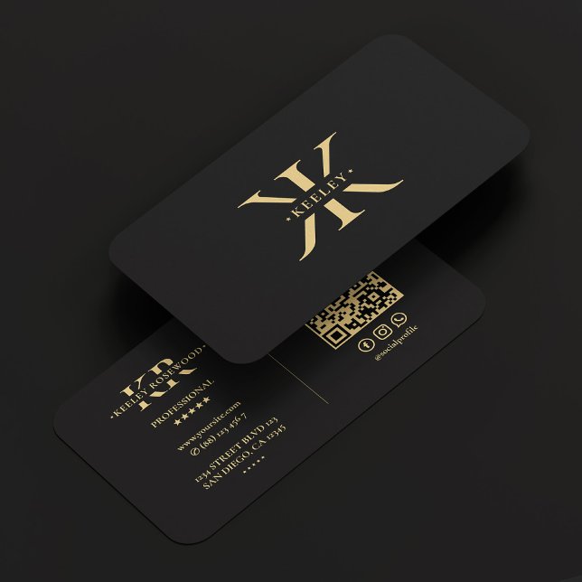 K Monogram Logo Elegant Black Modern Visitenkarte (K Monogram Logo Elegant Black Gold Modern Business Card
)