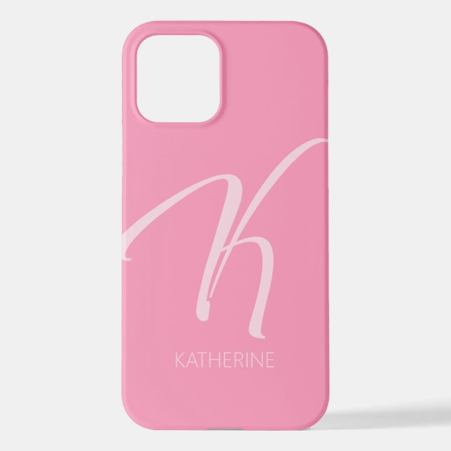 K Monogram Personalisiert Pink iPhone Case 12 Hülle (Rückseite)