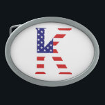 K Monogram überlagert sich auf der Flagge der USA Ovale Gürtelschnalle<br><div class="desc">K Monogram überlagert sich auf USA Flag Belt Buckle Design © Trinkets and Things 2017 - AHP Design. Alle Rechte vorbehalten. 080517</div>