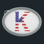 K Monogram überlagert sich auf der Flagge der USA Ovale Gürtelschnalle<br><div class="desc">K Monogram überlagert sich auf USA Flag Belt Buckle Design © Trinkets and Things 2017 - AHP Design. Alle Rechte vorbehalten. 080517</div>