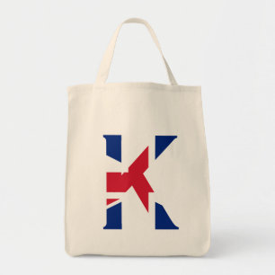 K Monogram überlagert sich auf der Union Jack Flag Tragetasche