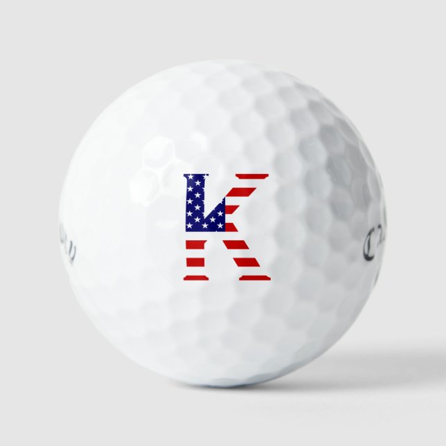 K Monogram überlagert sich auf der US-Flagge css g Golfball (Vorderseite)