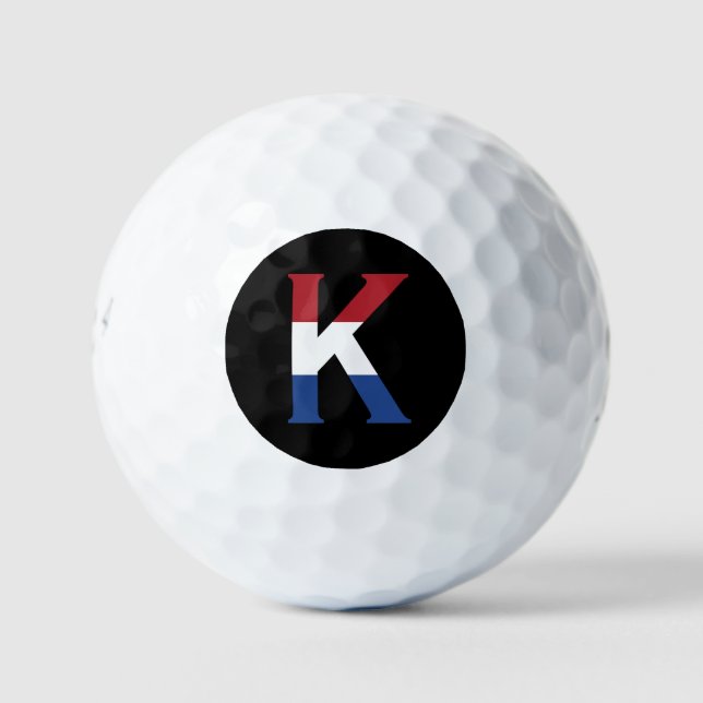 K Monogram überlagert sich auf NLD Flag auf bk be6 Golfball (Vorderseite)