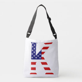 K Monogram überlagert sich auf US Flag cbcnt Tragetaschen Mit Langen Trägern