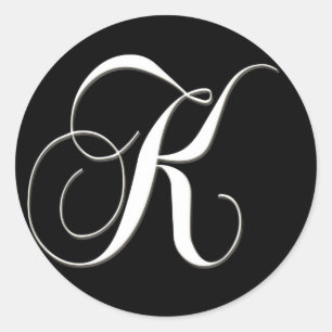 K monogramm - elegantes Schwarzweiß Runder Aufkleber