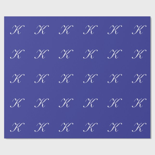 "K" Monogramm Initial Weiß auf Blau Geschenkpapier (Flach)