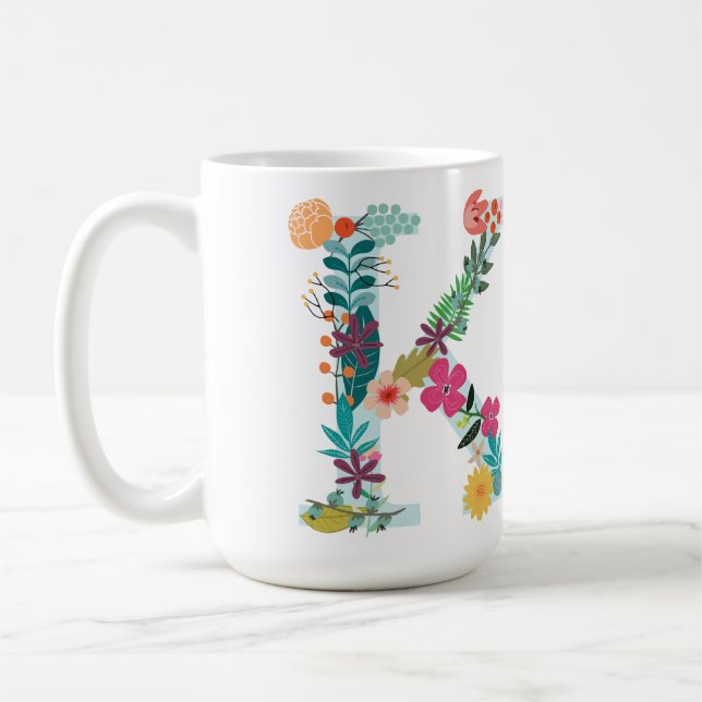 K Monogramm-Tasse, Initial, Botanisch Kaffeetasse (Links)