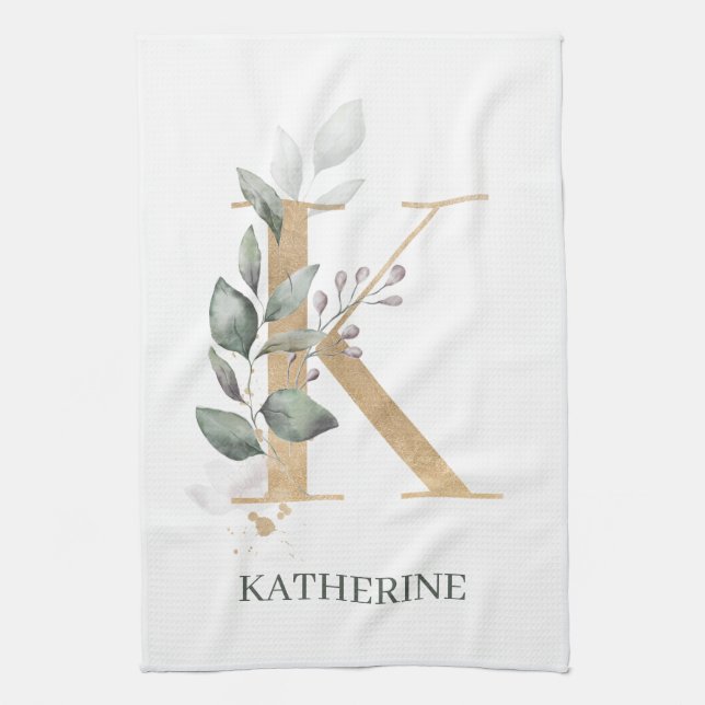 K Monogramme Floral Serviette de cuisine personnal (Vertical)