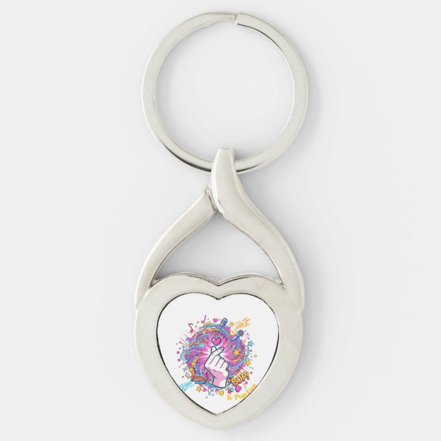 K-Pop Finger Heart Pop Art Design T-Shirt Schlüsselanhänger (Vorderseite)