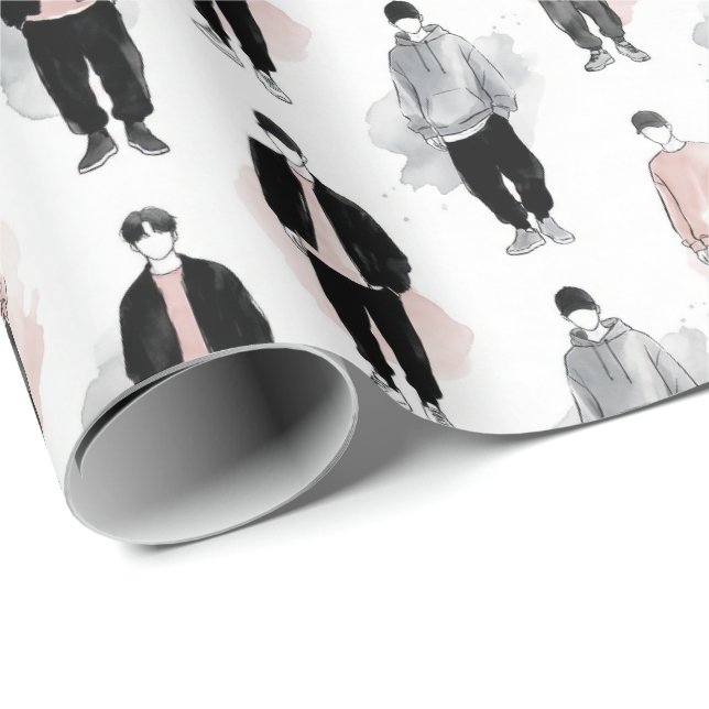 K-Pop Idols Silhouette Aesthetic Seamless Pattern  Geschenkpapier (Rolleneckpunkt)