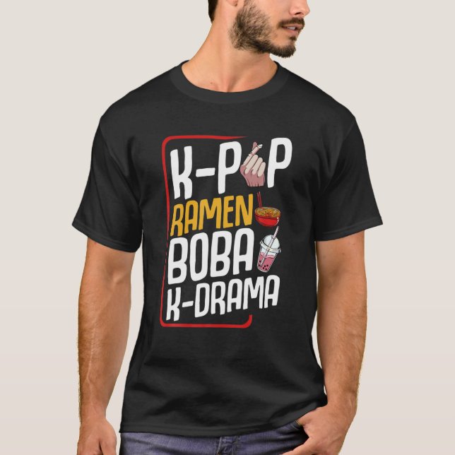 K-Pop Ramen Boba K-Drama Hangul Oppa Idol Soba Bub T-Shirt (Vorderseite)