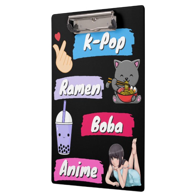 K-Pop, Ramen, Boba und Anime Pop Culture Fan Klemmbrett (Links)