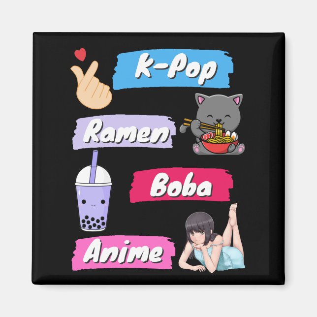 K-Pop, Ramen, Boba und Anime Pop Culture Fan Magnet (Vorne)
