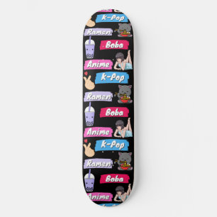 K-Pop, Ramen, Boba und Anime Pop Culture Fan Skateboard