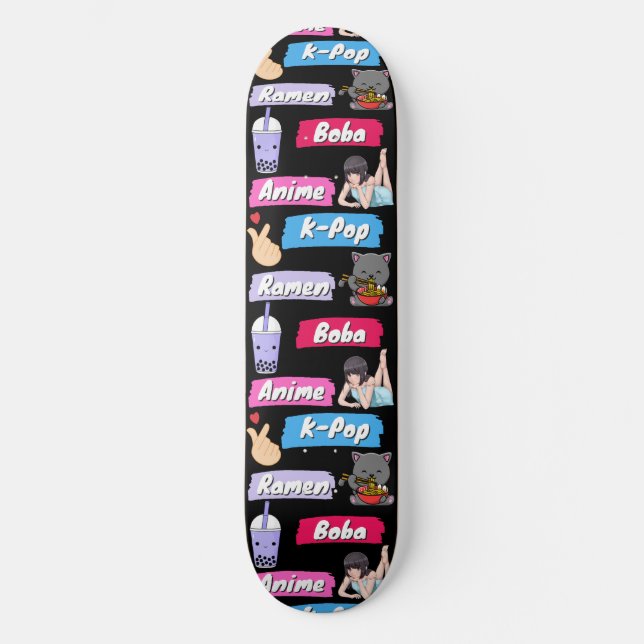 K-Pop, Ramen, Boba und Anime Pop Culture Fan Skateboard (Vorderseite)