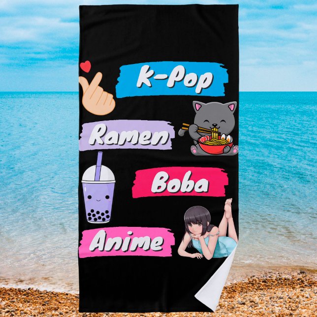 K-Pop, Ramen, Boba und Anime Pop Culture Fan Strandtuch (Von Creator hochgeladen)