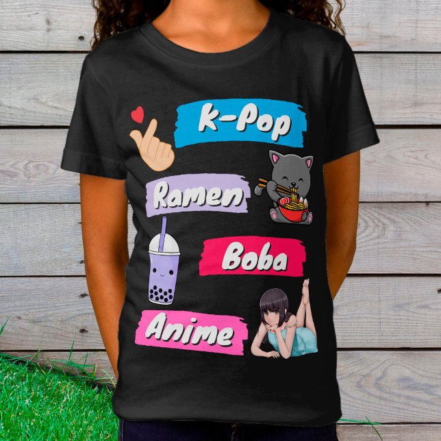 K-Pop, Ramen, Boba und Anime Pop Culture Fan T-Shirt (Von Creator hochgeladen)